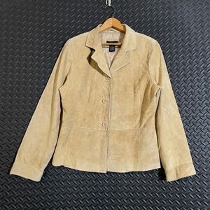 Suedessence Women's‎ Suede Leather Jacket Blazer Tan Beige Size Large Lined